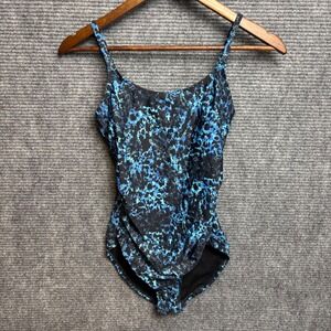 Speedo Womens Blue Black Abstract Splatter Print One Piece Swimsuit Size 6